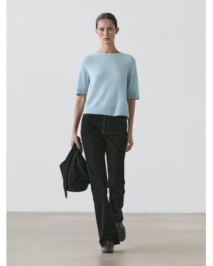 MASSIMO DUTTI Jersey Punto Manga Corta Con Alpaca - Azul