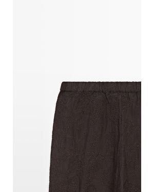 MASSIMO DUTTI Embroidered Flowing Barrel Fit Trousers - Black