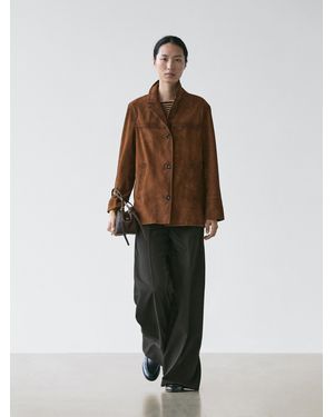 MASSIMO DUTTI Americana Bolsillos Piel Ante - Marrón