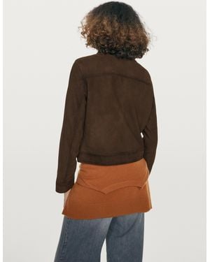 MASSIMO DUTTI Chaqueta Corta Botones Forrados Piel Ante - Marrón