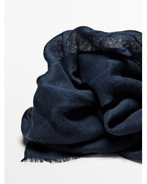 MASSIMO DUTTI Plain 100% Linen Scarf - White