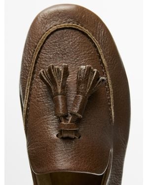 MASSIMO DUTTI Leather Tassel Loafers - Brown