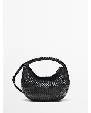 MASSIMO DUTTI Mini Gevlochten Tas Van Nappaleer - Zwart