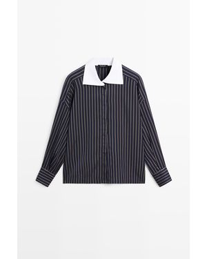 MASSIMO DUTTI Gestreepte Blouse Met Contrastkraag - Blauw