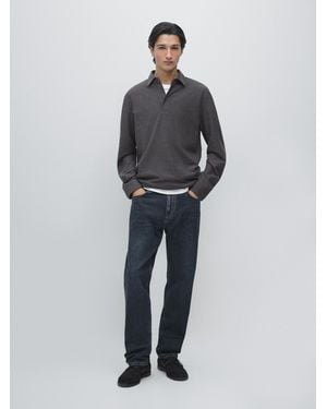 MASSIMO DUTTI Textured Piqué Polo Shirt With Long Sleeves - Multicolor