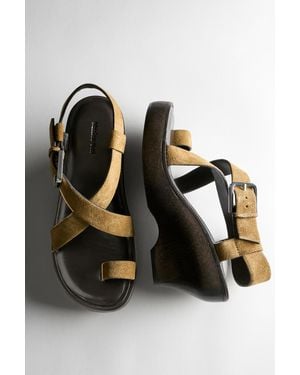 MASSIMO DUTTI Sandals With Wooden Heels - White