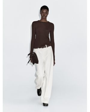 MASSIMO DUTTI T-Shirt À Manches Longues En Coton Mélangé - Blanc