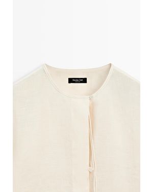 MASSIMO DUTTI 100% Linen Shirt With Neckline Detail - Natural