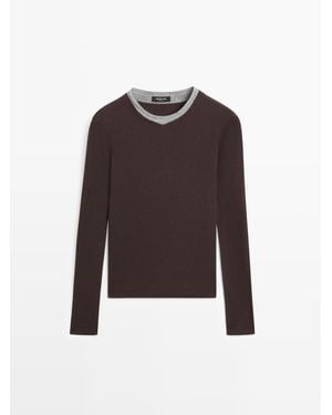 MASSIMO DUTTI T-Shirt Van Katoenmix Met Dubbele Kraag - Zwart