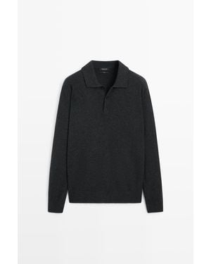MASSIMO DUTTI 100% Cashmere Knit Polo Jumper - Black