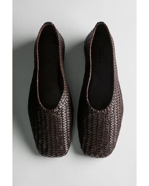 MASSIMO DUTTI Braided Leather Ballet Flats - Black