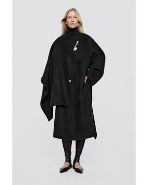 MASSIMO DUTTI Cashmere Wool Blend Cape Coat - Black