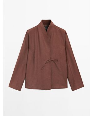 MASSIMO DUTTI Soepelvallende 100% Linnen Kimono - Bruin