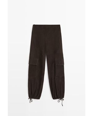 MASSIMO DUTTI Cargo Capribroek Van Leer Met Suède Zoomdetail - Wit