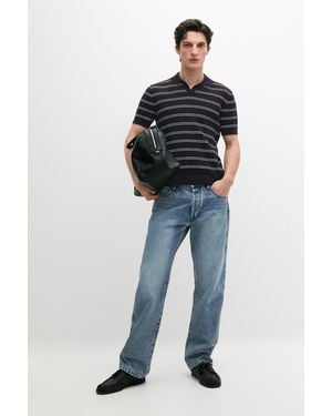 MASSIMO DUTTI Striped Cotton Knit Polo Shirt - Blue