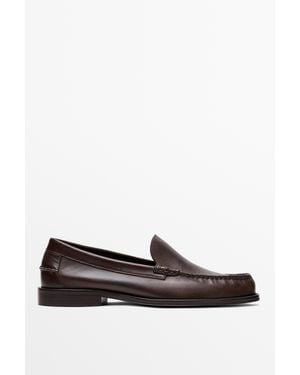 MASSIMO DUTTI Oiled Leather Loafers - Brown