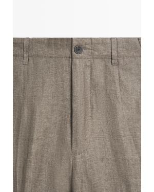 MASSIMO DUTTI Faded Total Look 100% Linen Trousers - Brown