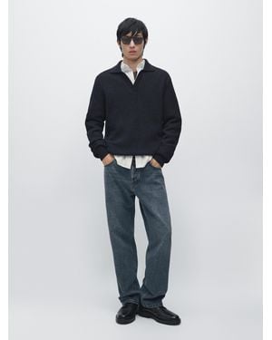MASSIMO DUTTI Cotton Knit Polo Jumper - Blue