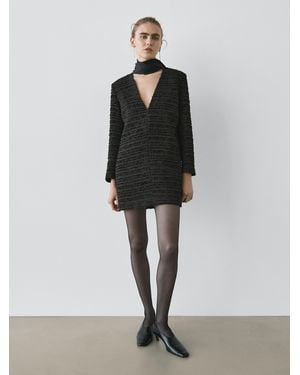 MASSIMO DUTTI Short V-Neckline Dress With Tie Detail - Black