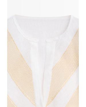 MASSIMO DUTTI Flowing Linen Blend Shirt With Appliqué Detail - White