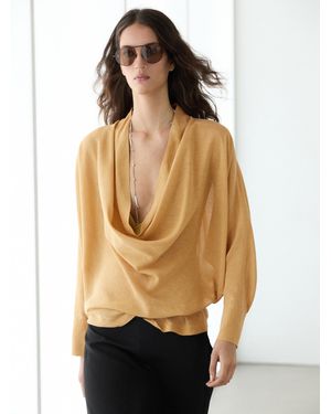 MASSIMO DUTTI Flowing Blouse With Draped Neckline - Natural