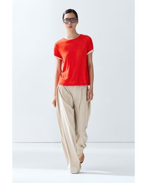 MASSIMO DUTTI Double-Finish Short Sleeve T-Shirt - Red