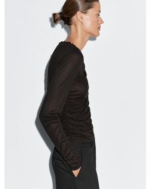 MASSIMO DUTTI Camiseta Manga Larga Fruncida - Blanco