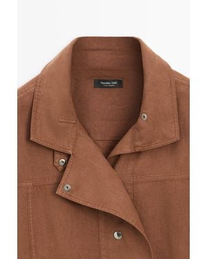 MASSIMO DUTTI 100% Linen Snap-Button Shirt - Brown