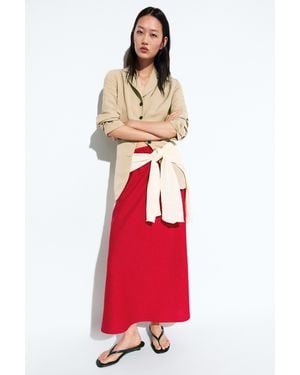 MASSIMO DUTTI 100% Linen Elasticated Midi Skirt - Red