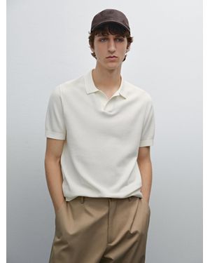 MASSIMO DUTTI Maglia Con Collo A Polo 100% Cotone - Bianco