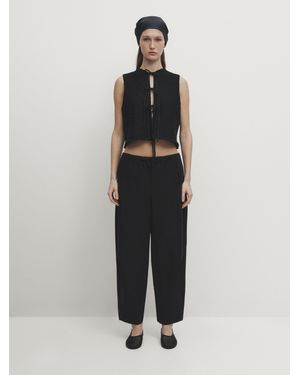 MASSIMO DUTTI Knit Vest With A Crew Neck And Tie Details - Black