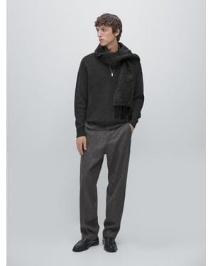 MASSIMO DUTTI Mock Neck Zip-Up Knit Jumper - Black