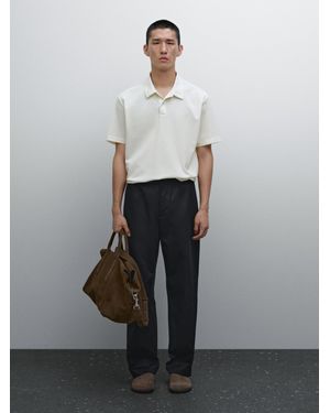 MASSIMO DUTTI Slim-Fit-Poloshirt Aus Baumwolle Mit Mikrostrukturmuster - Weiß