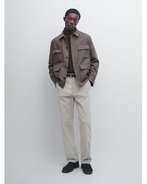 MASSIMO DUTTI Herringbone Wool Blend Cardigan - Grey