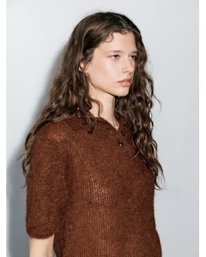 MASSIMO DUTTI Alpaca Blend Knit Polo Jumper - Brown