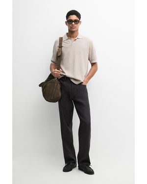 MASSIMO DUTTI Cotton Blend Knit Polo Shirt - Natural