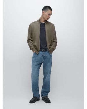 MASSIMO DUTTI Cotton Zip-Up Knit Cardigan - Blue