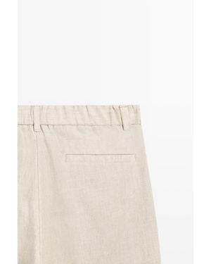 MASSIMO DUTTI 100% Linen Pants With Elastic Waistband - Natural