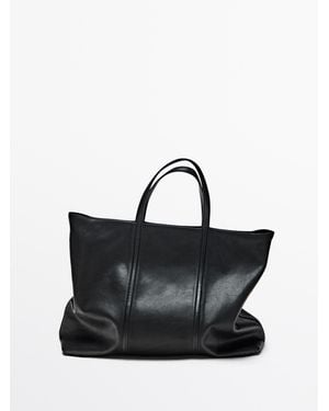 MASSIMO DUTTI Nappaleren Shopper Met Rits - Blauw