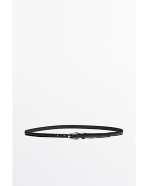 MASSIMO DUTTI Nappa Leather Belt With Oval Buckle - White