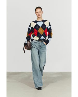 MASSIMO DUTTI Strickpullover Aus 100 Wolle Mit Rautenmuster - Blau