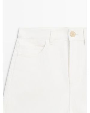 MASSIMO DUTTI Mid-Waist Denim Shorts - White