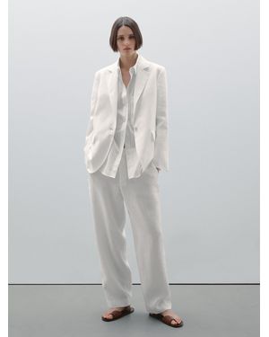 MASSIMO DUTTI 100% Linen Suit Blazer - White