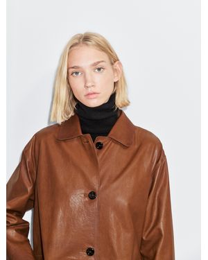 MASSIMO DUTTI Long Nappa Leather Coat - Brown