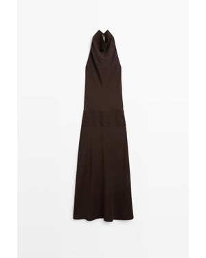 MASSIMO DUTTI Midi-Jurk Met Halterhals En Ceintuur - Bruin