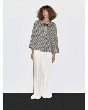 MASSIMO DUTTI Kimono Rayas Con Algodón - Blanco
