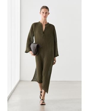 MASSIMO DUTTI Waffle-Knit Linen Blend Shirt Dress - Green