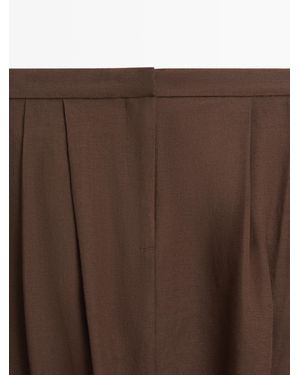 MASSIMO DUTTI Baggy Pants With Pleated Details - Natural