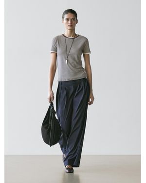 MASSIMO DUTTI Striped Double-Layer T-Shirt With Short Sleeves - Gray