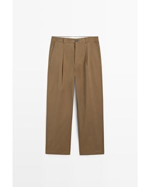 MASSIMO DUTTI Relax Fit Broek Van Katoenmix - Naturel